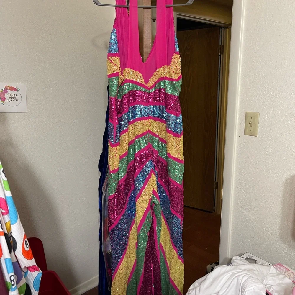 Nasty Gal Multicolor Sequin Chevron Jumpsuit - Pink, Green, Blue, Gold - Picture 7 of 8